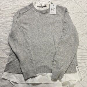 Ted Baker Light Gray Knit Sweater with Ruffle Shirt Hem, NWT, size 4
